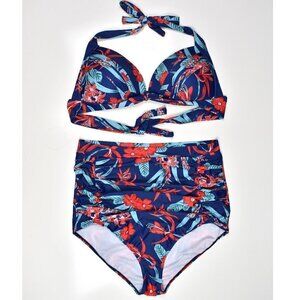 Cocoship Floral High Waist Halter 50's Style Bikini XXXXL